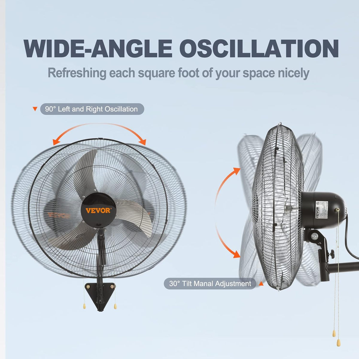 Wandventilator Zwart – Muurventilator – Industriële Ventilator – Werkplaatsventilator – Garageventilator – 49 Cm – 4650 CFM, 90° Oscillatie