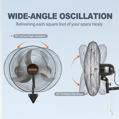 Wandventilator Zwart – Muurventilator – Industriële Ventilator – Werkplaatsventilator – Garageventilator – 49 Cm – 4650 CFM, 90° Oscillatie