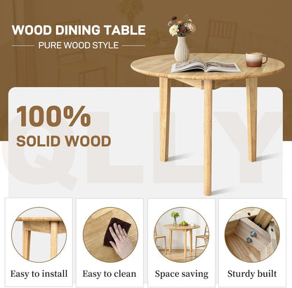 QLLY Ronde Eettafel Massief Houten Eettafel, Keukentafel Houten Tafel, Platte Poten (Natuurlijk, 80cm / 31.49")