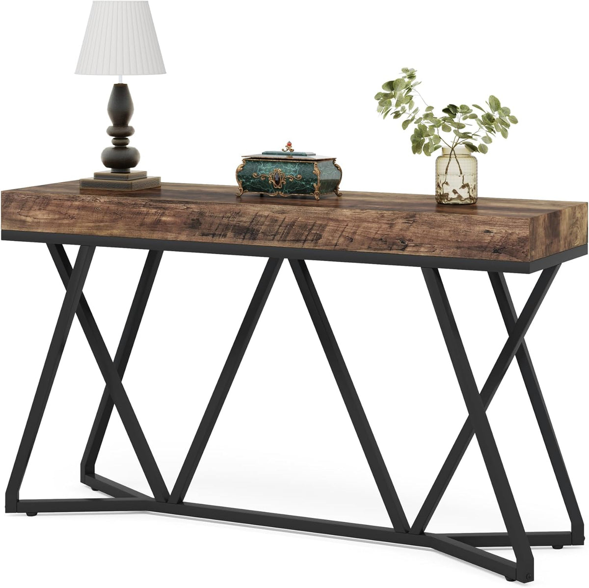 Tribesigns Console Table, 140 cm, Farmhouse Coffee Table, Wooden Entrance Table with Unique Metal Base, Small Exhibition Table, Foyer Table, Industrial Hall Table for Hallway, Living Room, Entrance