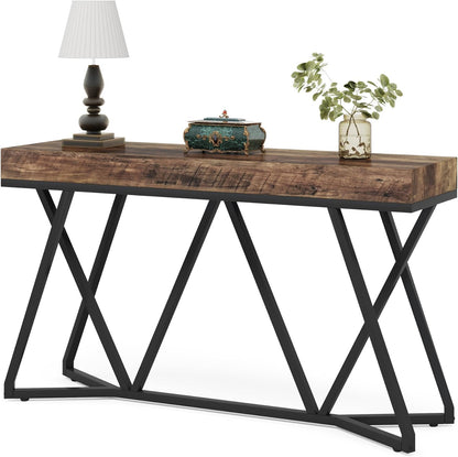 Tribesigns Console Table, 140 cm, Farmhouse Coffee Table, Wooden Entrance Table with Unique Metal Base, Small Exhibition Table, Foyer Table, Industrial Hall Table for Hallway, Living Room, Entrance