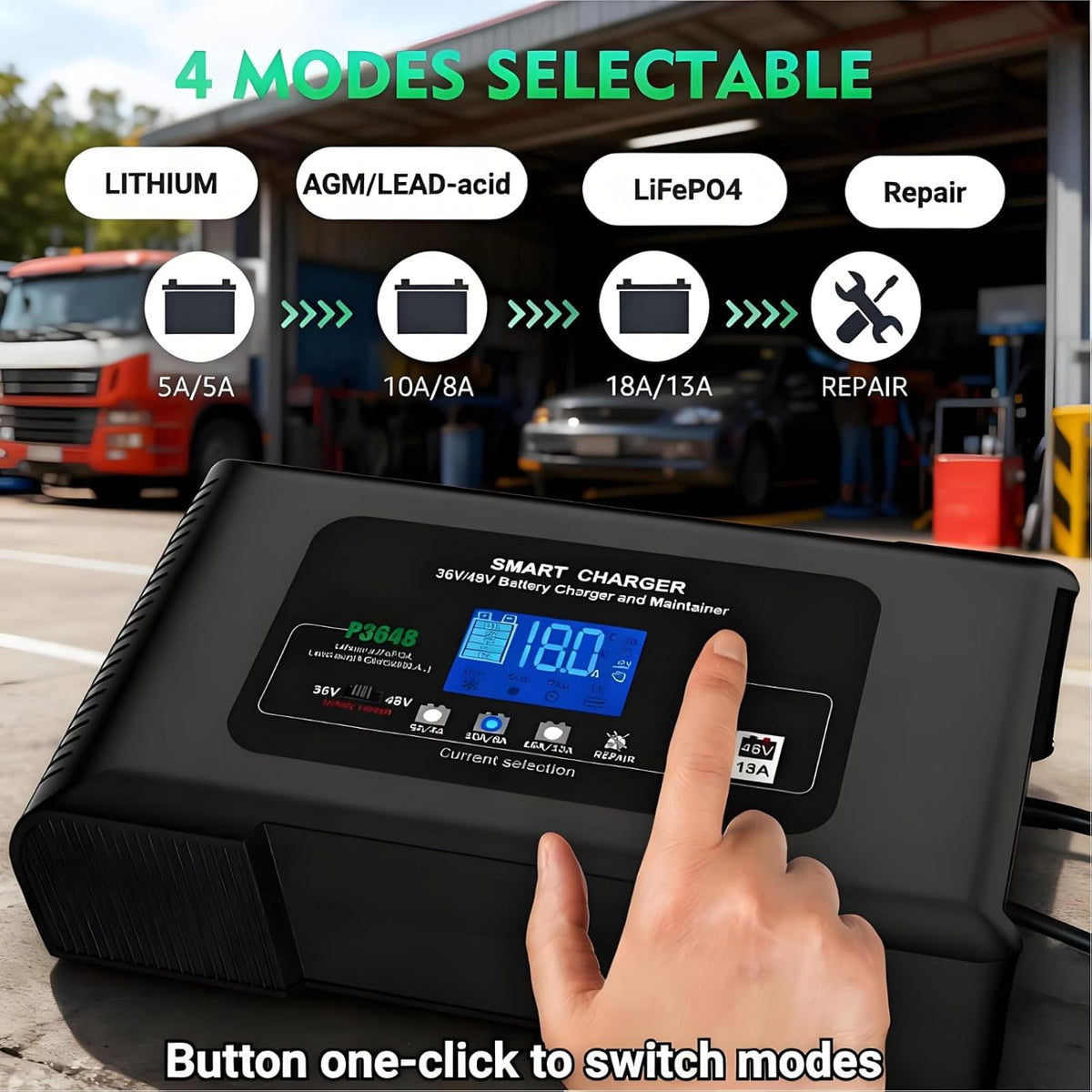 36V/48V Acculader – Batterijoplader – Onderhoudslader – Slimme Acculader – Auto Acculader – 18A Snel Laden – Impulsreparatie & Automatische Accutest
