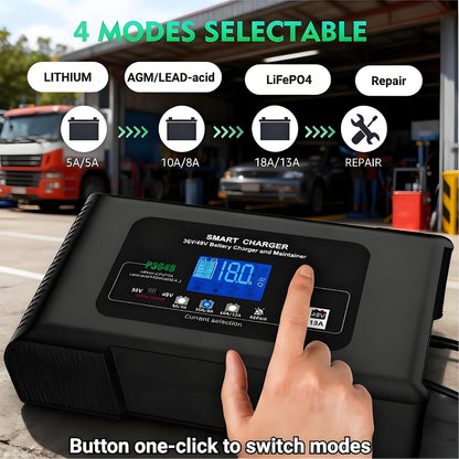 36V/48V Acculader – Batterijoplader – Onderhoudslader – Slimme Acculader – Auto Acculader – 18A Snel Laden – Impulsreparatie & Automatische Accutest