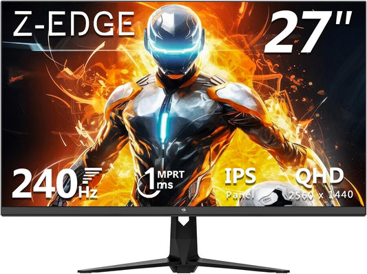 Z-Edge Gaming Monitor 27'' IPS QHD (2560x1440), 240Hz (DP1.4×2), 1ms, FreeSync, 16:9 LED Gaming Monitor, 144Hz (HDMI2.0×2), Adjustable Tilt, 400cd/m², VESA 100*100mm (DP cable included)