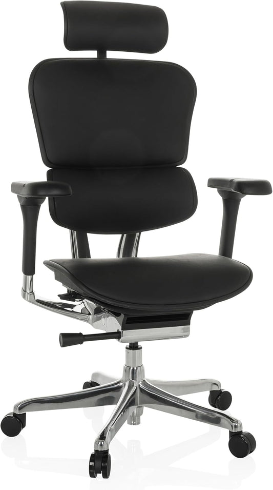 hjh OFFICE Ergonomische Ergohuman Gen2 Bureaustoel, ergonomisch design, bureaustoel met flexibele lendensteun, gevoerde zitting, zwart leer