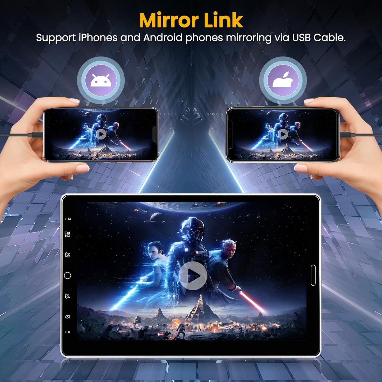 Hikity 1 Din Autoradio met 10,1 inch IPS draaibaar touchscreen, Bluetooth 5.2 Wireless Carplay Andriod Auto FM AM RDS radio met USB AUX IN TF Card EQ SWC autoradio achteruitrijcamera Mirror Link DVR