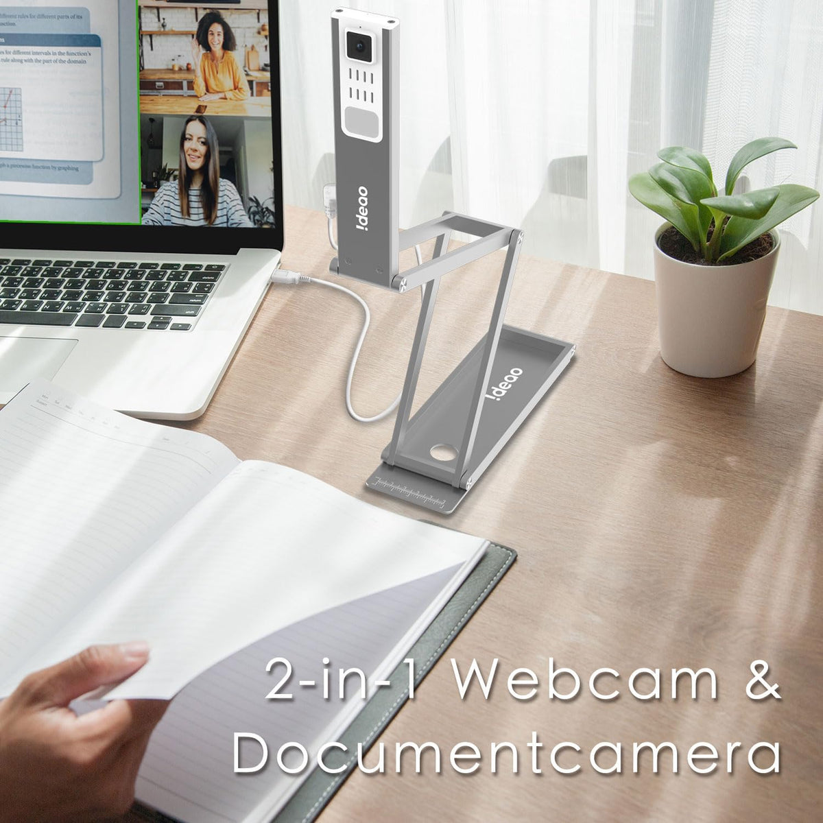 Ideao DC400 4K USB Document Camera, Webcam and Scanner, 3-in-1, 13MP, 4K/30fps 1080/60fps, Autofocus, Built-in Microphone and LED Lamp, OCR, Win, Mac, Chromebook, Meetings, Distance Learning and