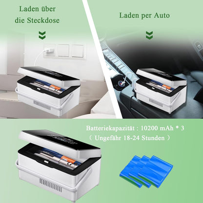 Koelkast voor medicijnen, draagbaar, met 3 batterijen, mini-intelligente elektrische thermostaat, koeler, grote koeltechniek, ruimte voor auto, reizen, thuis, medische koeltas