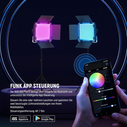 RGB Led Videolicht Set van 2 – Videolamp – Lichtpaneel – Fotolicht – Studioverlichting – 50W per Lamp – 3200K-5600K, CRI97+