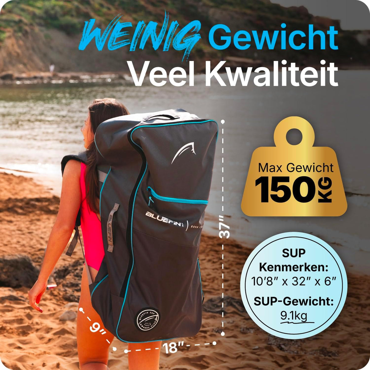 Bluefin Cruise 10'8 opblaasbaar paddleboard | Premium SUP-pakket en accessoires | antislip dekpad en lichtgewicht | 6' dik allround paddleboard | Perfect stand-up board voor volwassenen en