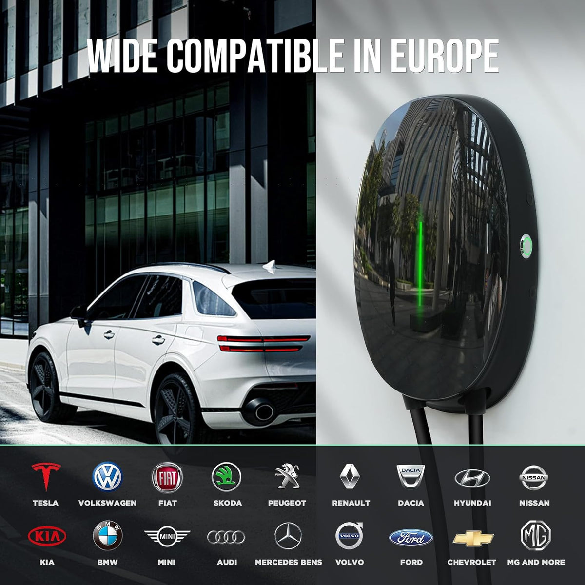 EV Oplaadstation – Type 2 Laadpaal – Wallbox – EV Charger – Elektrische Auto Lader – 11kW Maximaal Vermogen – 6 Meter Kabel