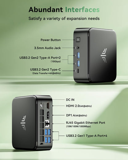 NiPoGi E3B Mini-pc, MD Ryzen 7 7735HS(8C/16T, tot 4,75 GHz), 24 GB LPDDR5, 512 GB M.2 SSD, mini-desktopcomputer W-11 Pro voor school/kantoor, AMD Radeon 680M, WiFi 6, 4K Triple Display.