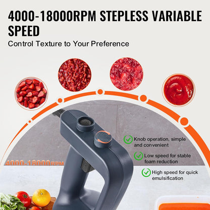 VEVOR Commerciële staafmixer, 500 W, handmixer, dompelstang, 406 mm, draagbare mixer, traploos variabele snelheid, met lemmet van roestvrij staal, voor soep, saus, puree, levensmiddelen, crème