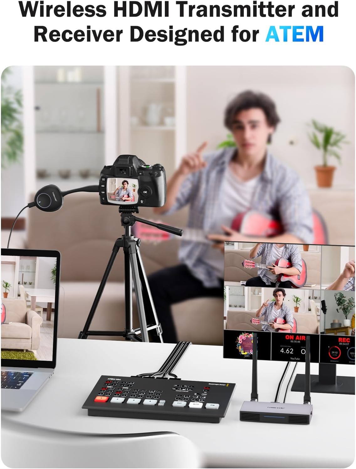 Draadloze HDMI-zender en ontvanger, ondersteunt 8 TX naar 1 RX voor bedrijven en huizen, Lemorele FHD Plug & Play, HDMI draadloze HDMI draadloze overdracht voor het streamen van audio-video van laptop