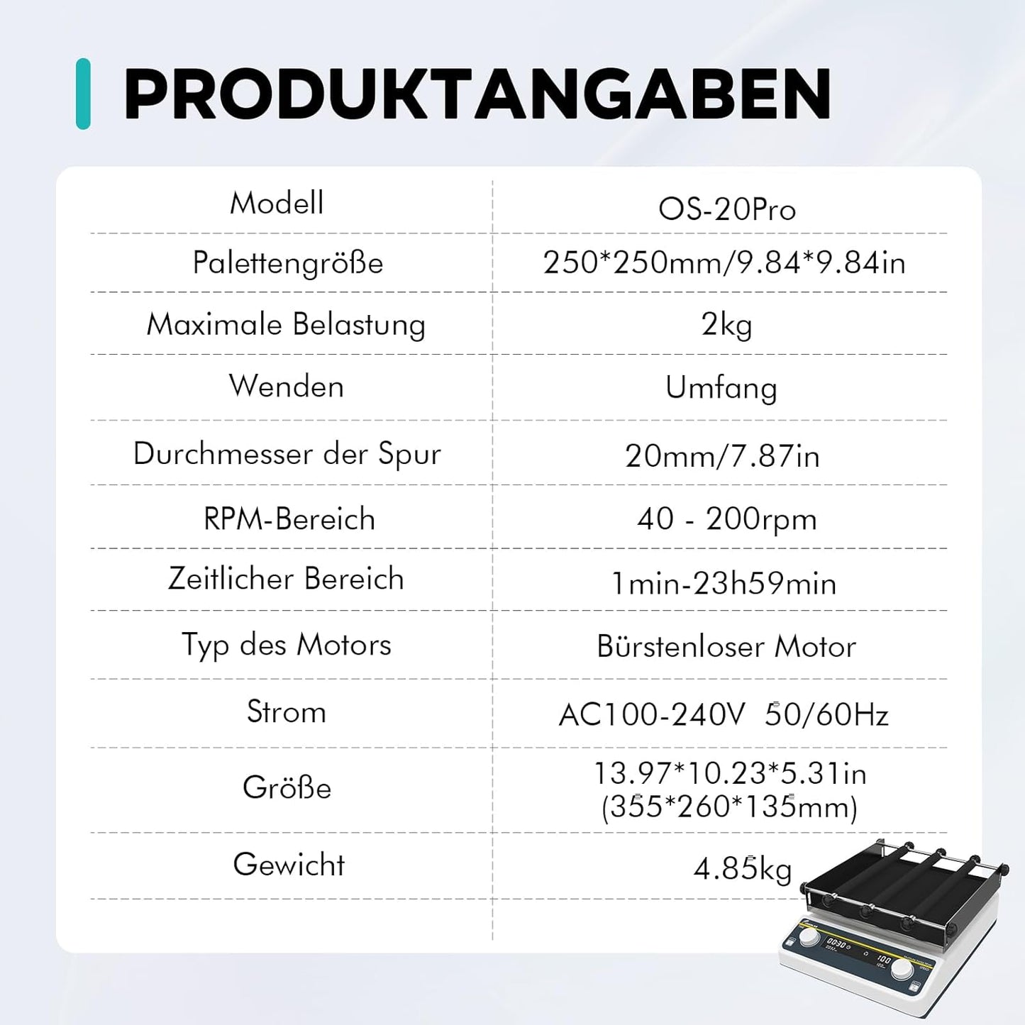 LABFISH Digitale orbitale schudapparaat, instelbare snelheid 40-200 tpm, werkblad 2 kg capaciteit, 2 kg, met timer en continue modus voor laboratorium
