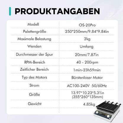 LABFISH Digitale orbitale schudapparaat, instelbare snelheid 40-200 tpm, werkblad 2 kg capaciteit, 2 kg, met timer en continue modus voor laboratorium