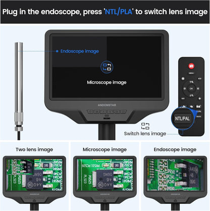 Andonstar AD409 Pro HDMI digitale microscoop met endoscoop, 10,1 inch LCD-scherm soldeermicroscoop, 300X USB elektronische microscoopcamera voor PCB-solderen, muntenverzameling, ondersteunt Windows-pc