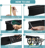 Fietsenrek - Fietsstandaard - Fietshouder - Fietshaak - voor 6 Fietsen  - 5 Helmen - 2 Garagehaken - Verstelbare - Verticale Wandfietsophanging - met Framebescherming - voor Woning - Garage - Opslag - 162.8 x 10 cm -Zwart