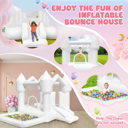 Springkasteel wit met glijbaan, spring- en ballenbad, ventilator, voor kinderen 3-8 jaar, bounce house tuin/feest/bruiloft, verjaardagscadeau