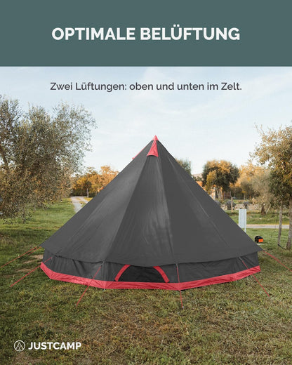 Justcamp Bell Tipi Tent Camping voor groepen, families, Pyramid tent kamperen (6, 8, 10, 12 personen)