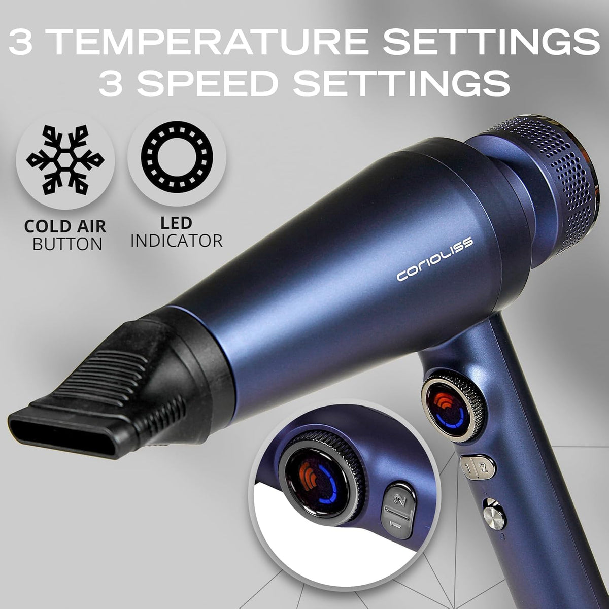 Corioliss Mistral Professionele Föhn 2000W met BLDC Motor, Ionische Anti-Frizz Haardroger, Lichtgewicht en Stil, Diffuser en 2 Professionele Blaasmonden voor Salonresultaat Thuis