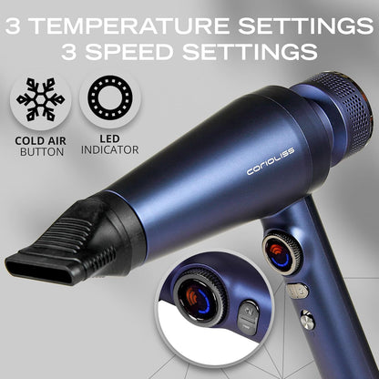 Corioliss Mistral Professionele Föhn 2000W met BLDC Motor, Ionische Anti-Frizz Haardroger, Lichtgewicht en Stil, Diffuser en 2 Professionele Blaasmonden voor Salonresultaat Thuis