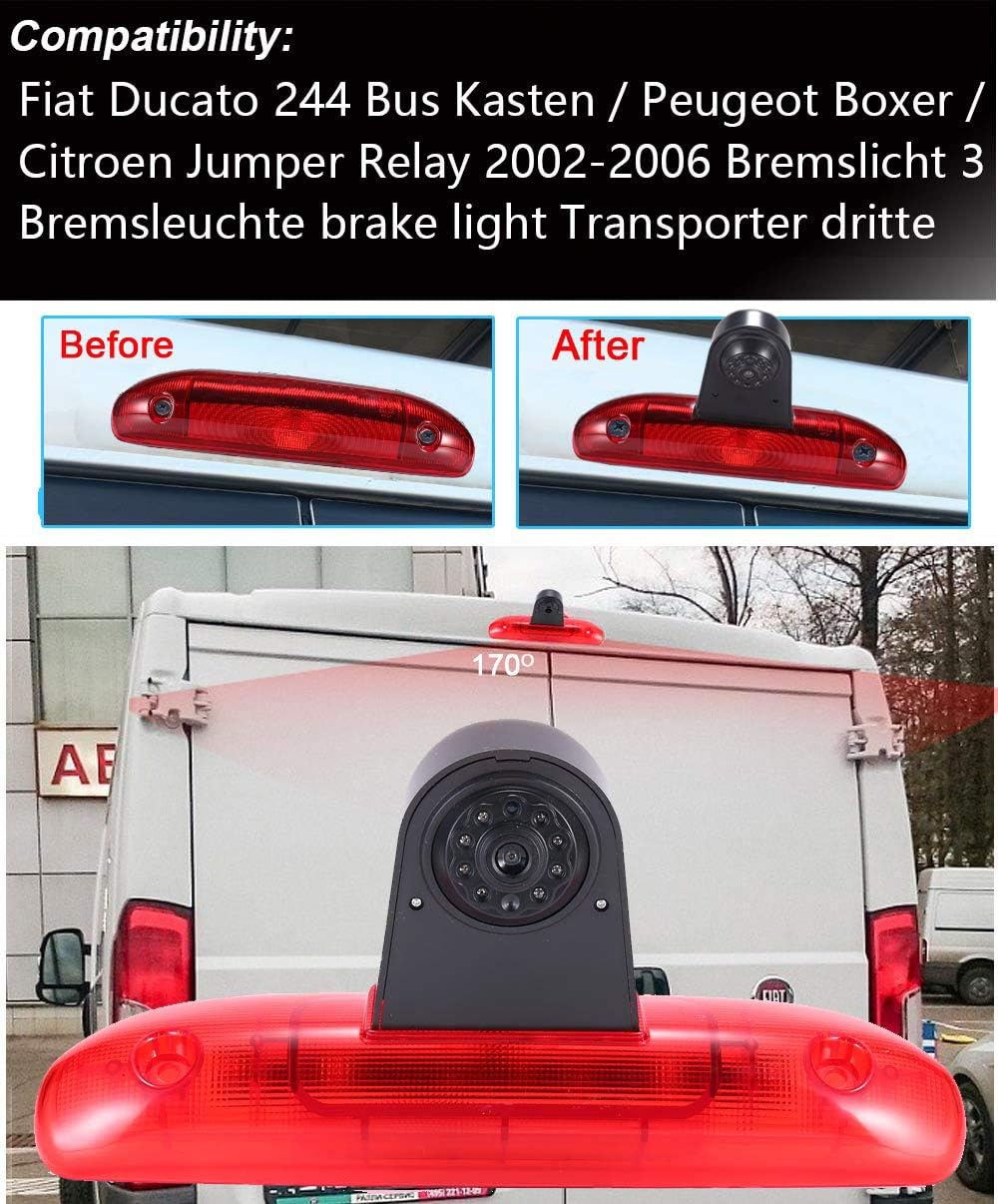 Derde Dak Top Mount Remlamp Reverse Achteruitrijcamera Backup Camera Hoek en afstand Verstelbare IR Nachtzicht voor Fiat Ducato 244 Bus Kasten/Peugeot Boxer/Citroen Jumper 4.3 ''achteruitkijkspiegel