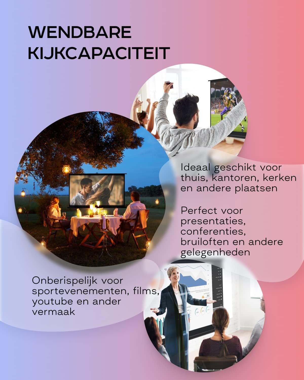 PropVue Projectorscherm met standaard, 84 inch (ca. 213 cm), 16:9 HD premium kreukvrij statiefscherm voor projector, met draagtas en strakke riemen