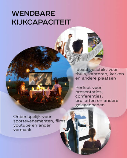 PropVue Projectorscherm met standaard, 84 inch (ca. 213 cm), 16:9 HD premium kreukvrij statiefscherm voor projector, met draagtas en strakke riemen