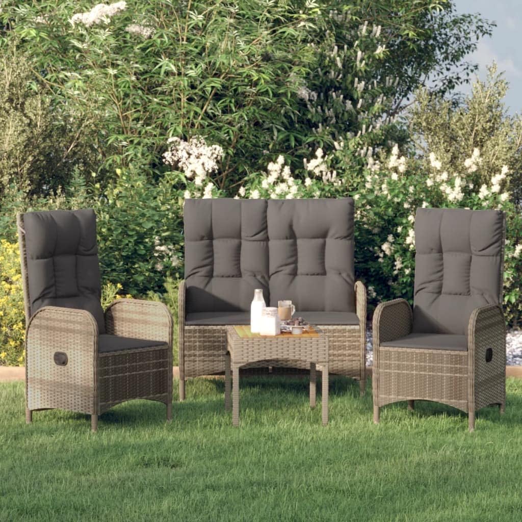vidaXL 3-piece Garden set with cushions poly rattan grey - QUORE
