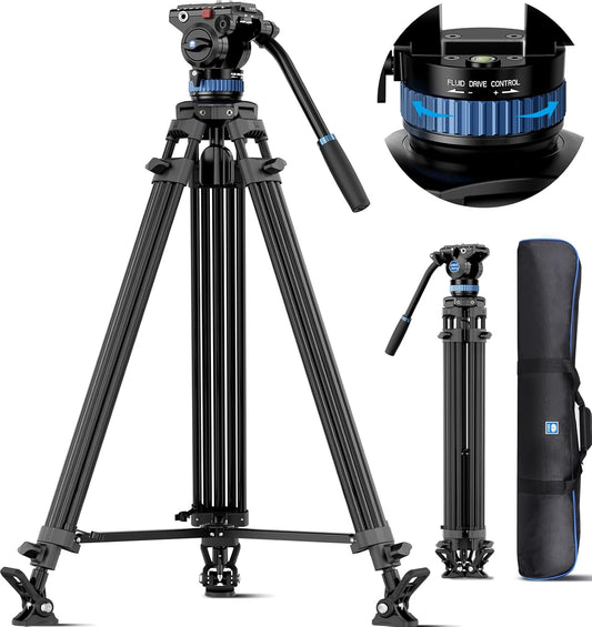 Camera Videostatief met Vloeistofkop – Driepootstatief, Tripod, Camerastatief, Camcorder Statief – Voor Camera, Camcorder En DSLR – Aluminiumlegering – 91 Tot 190 Cm Verstelbaar, Draagvermogen 10 Kg