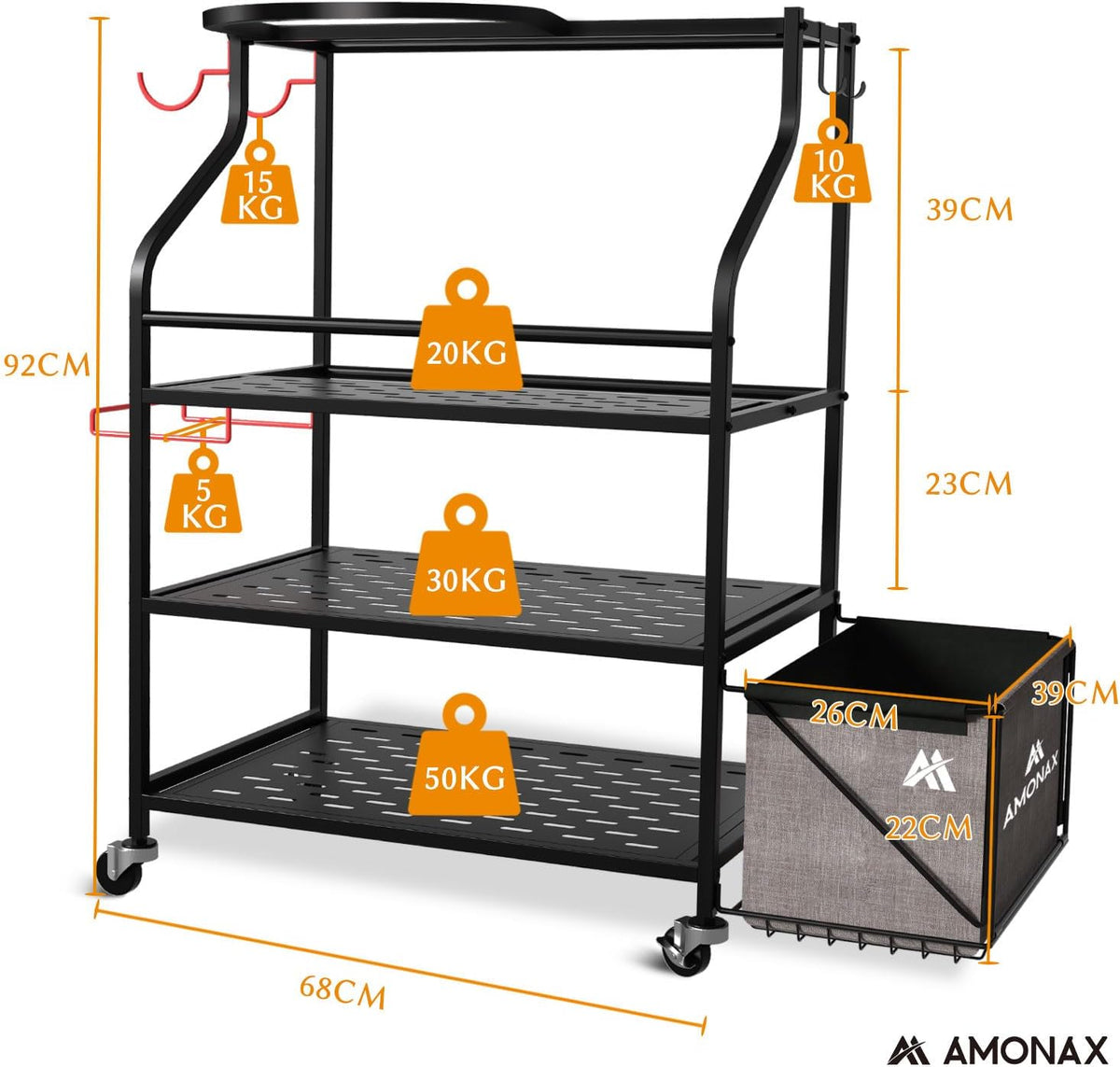 Amonax Home Gym Opslag Halterrek, Gewichtsstandaard Kettlebell Rack Yoga Mat Houder Rack voor Barbell Pad Weerstandsband Foam Roller, Fitness Accessoires Organizer Workout Apparatuur voor Vrouwen