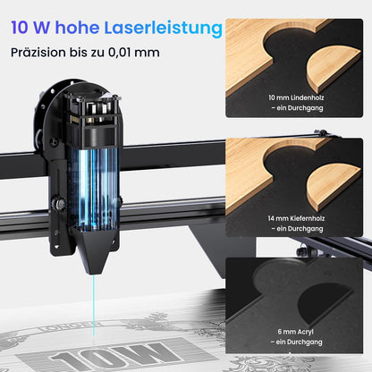 Longer 10 W lasergraveermachine & cutter – upgrade editie met 24.000 mm/min, 3,5 inch kleuren-touchscreen, offline app, voor metaal/glas/hout DIY