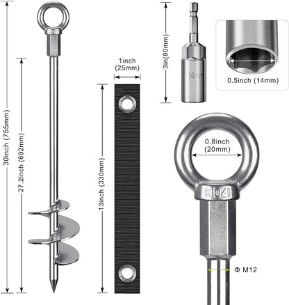 Tentharingen, Stabiel Grondanker Grondpen Metalen 76cm Spiraal Stormanker Robuuste Grondharing Schroef Trampolines Kit voor Schommel Kit/Camping/Schuur/Hond/Carport met Vaste Lusband, 6 Pak