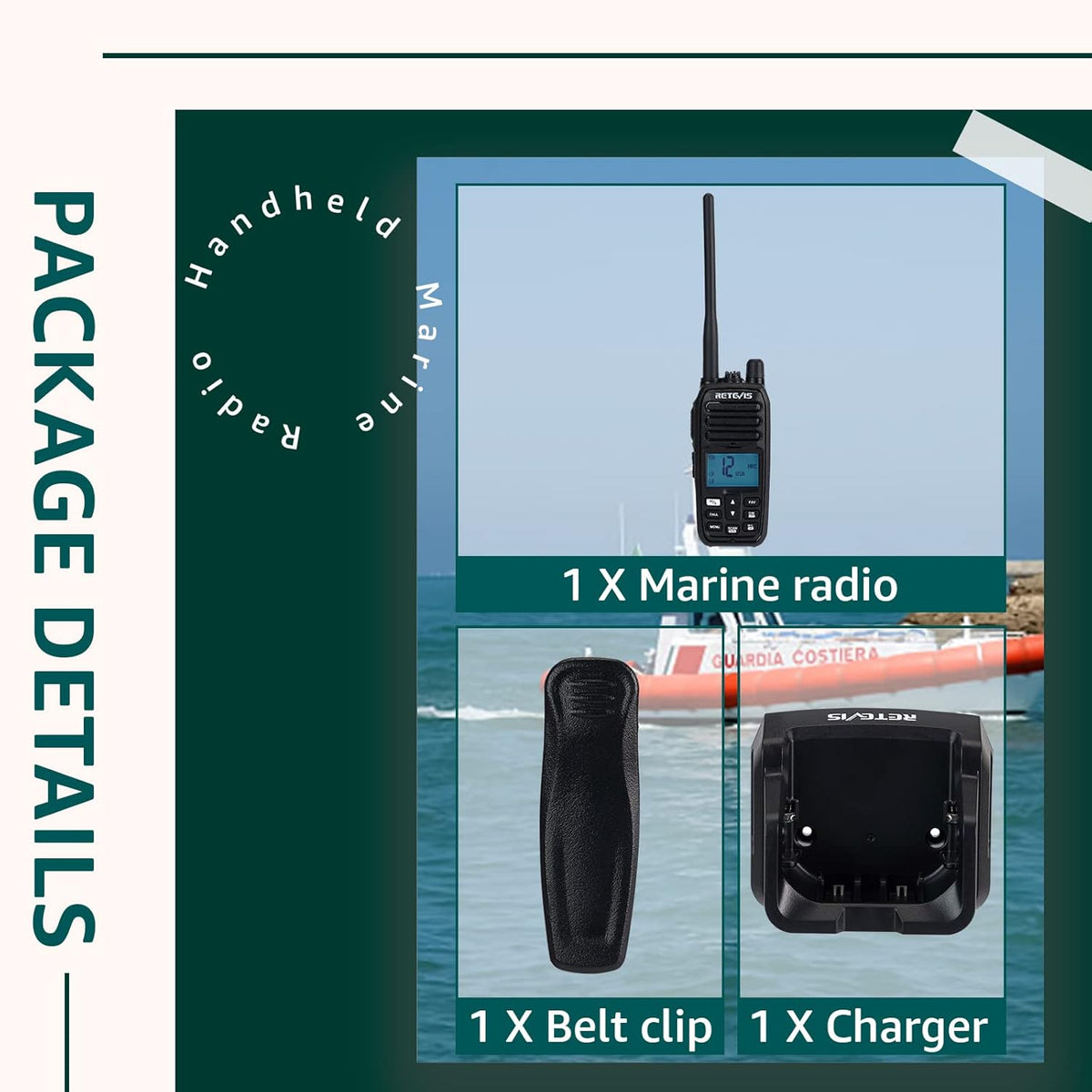 Retevis RM21 Handheld Marine Radio, IP67 Waterdichte Walkie Talkie, AI Intelligente Ruisonderdrukking, 88 Kanalen Ship to Shore Two Way Radio voor Kustwacht, Kajakken, Vissen(Zwart,1 Pack)