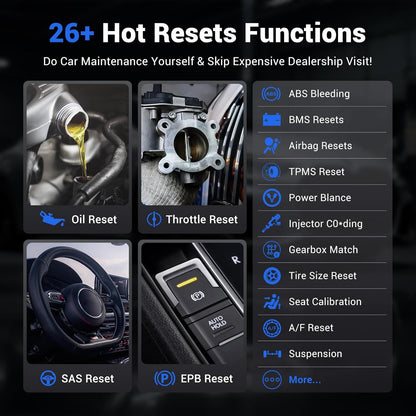 VDIAGTOOL D200 OBD2 Scanner Bluetooth, levenslange gratis update auto diagnostische tool met 26+ resets, bidirectionele alle systeem diagnostische scanner voor iOS & Android, FCA & CAN FD draadloze