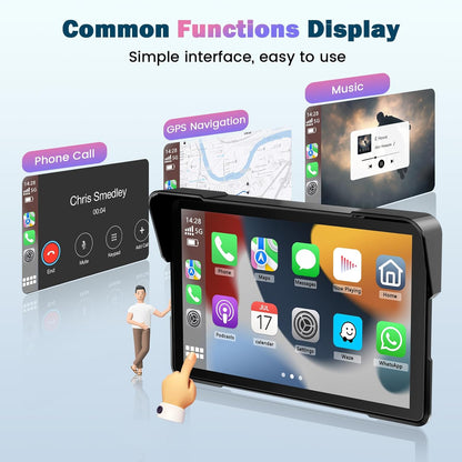 Motornavigatieapparaat voor motorfiets, met CarPlay en Android auto, 7 inch waterdicht, display van motorfietsen met bluetooth, motornavigatie, spraakassistent, magnetische houder