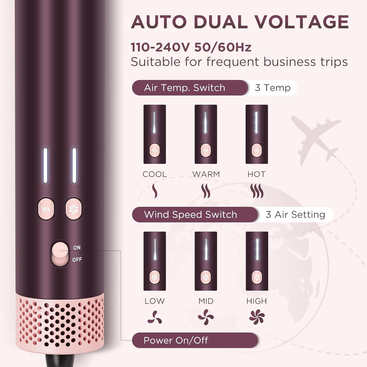 7-In-1 Airstyler – Multistyler – Haarstyler – Föhnborstel – Stylingset – Met Reistas – Automatische Dubbele Spanning – Borstelloze 110.000 Rpm Motor