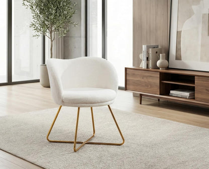 chairus Imitatiebont Fauteuil Gestoffeerde Gelegenheids Accent Stoel met Goudkleurige Metalen Poten Cocktailstoel voor Woonkamer Balkon/Kaptafel, Wit
