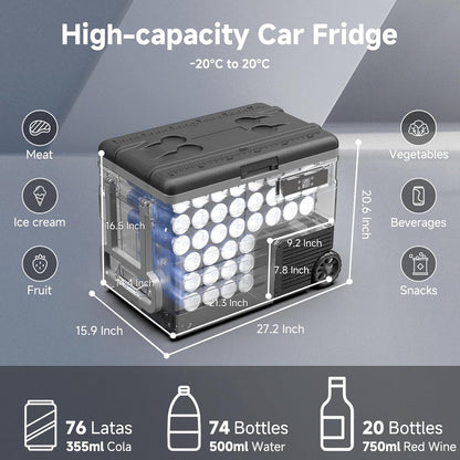 AAOBOSI Compressor-koelbox, 55 liter, koelbox auto met wifi-app-bediening, 12/24 V en 100-240 V, elektrische koelbox tot -20 °C, voor auto, vrachtwagen, boot, camper, camping, kan met accu worden