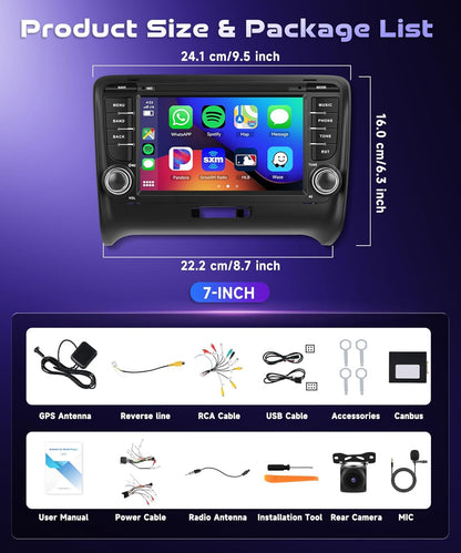 7" Bluetooth Autoradio – 2-DIN Radio – Multimedia Systeem – CarPlay Android Auto – WiFi GPS Navigatie – AHD Achteruitrijcamera – 4GB RAM 64GB ROM