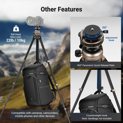 Reisstatief – Camera Statief – Fotostatief – Videostatief – Tripod – Koolstofvezel – 16,5 tot 155 cm – Draagvermogen 10 kg