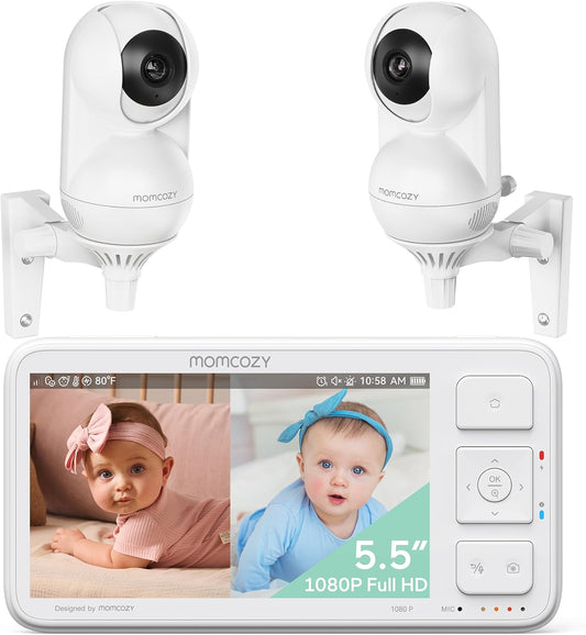 momcozy Babyfoon met 2 camera's, 5,5 inch 1080p FHD video babyfoon met 2 camera's