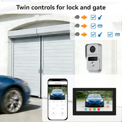 Video-intercom Deurbel met Camera, Videofoon, 7 inch touchscreen, Nachtzicht, Ontgrendeling op afstand, tweerichtingsintercom voor villa met 1 camera en 2 monitoren