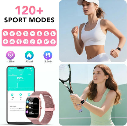 CASCHO Smart Horloges voor dames, 1,8 inch HD fitnesshorloge (beantwoorden/bellen), 120+ sportmodi met hartslag-/slaapmonitor, IP68 waterdicht, fitnesstracker voor iOS Android, PRG4-Rose