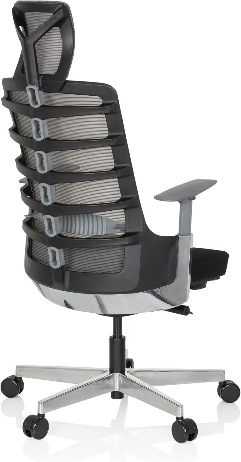 hjh OFFICE 640400 Professionele bureaustoel SKARIF stof zwart/grijs ergonomische draaistoel met flexibele rugleuning, zwart frame