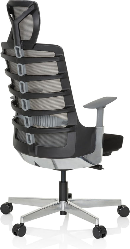 hjh OFFICE 640400 Professionele bureaustoel SKARIF stof zwart/grijs ergonomische draaistoel met flexibele rugleuning, zwart frame