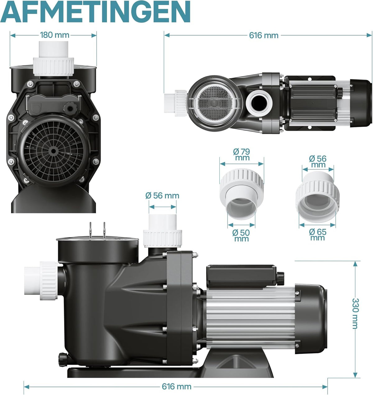 Wiltec zwembadpomp 1500 W, poolpomp met een debiet van 33600 l/h, filterpomp voor zwembad met opvoerhoogte van 18 meter, circulatiepomp voor waterfilter in pools