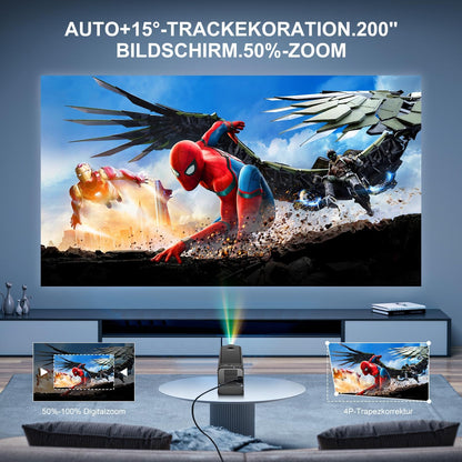 Salange Mini-beamer, 4K, ondersteunt Android 11, smart projector, Portable 5G WiFi 6 BT 5.3, mini-projector, Full HD 1080p, autokeystone, kleine mobiele telefoon beamer, thuisbioscoop outdoor, zwart