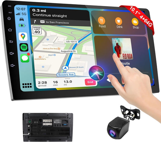 Haudio Draadloze Dubbele Din CarPlay Auto Stereo met Apple CarPlay en Android Auto, CarPlay Scherm voor Auto, Spraakbediening met Achteruitrijcamera, Bluetooth, Navigatie, Mirror Link (10,1 Inch)
